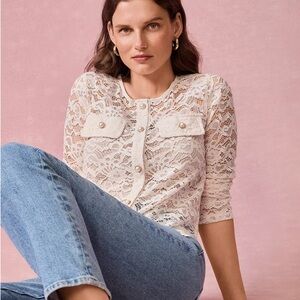 LOFT Cream Lace Overlay Top